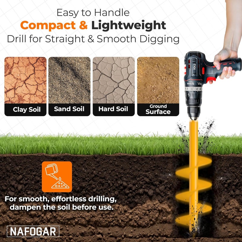 NAFOGAR Garden Auger Drill Bit for Planting - Pack of (2) - 1.6”x16.5” & 3.5”x16” – Garden Spiral Hole Digging for Planting, Bulbs, Bedding Plants & More - Compatible with 3/8 Inch Hex Drive - Image 3